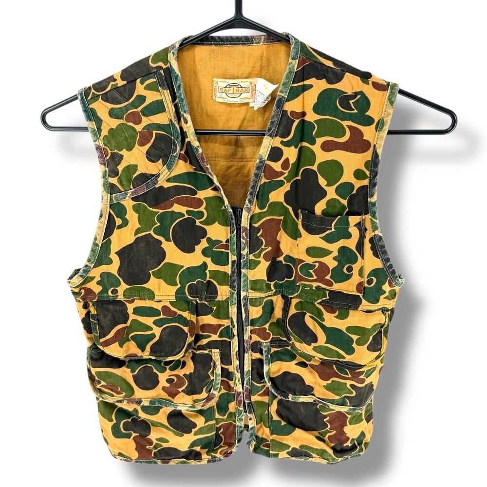 Vintage Saf-T-Bak Duck Camo Hunting Vest Shell Loops Game Pouch Frogskin USA Mad
